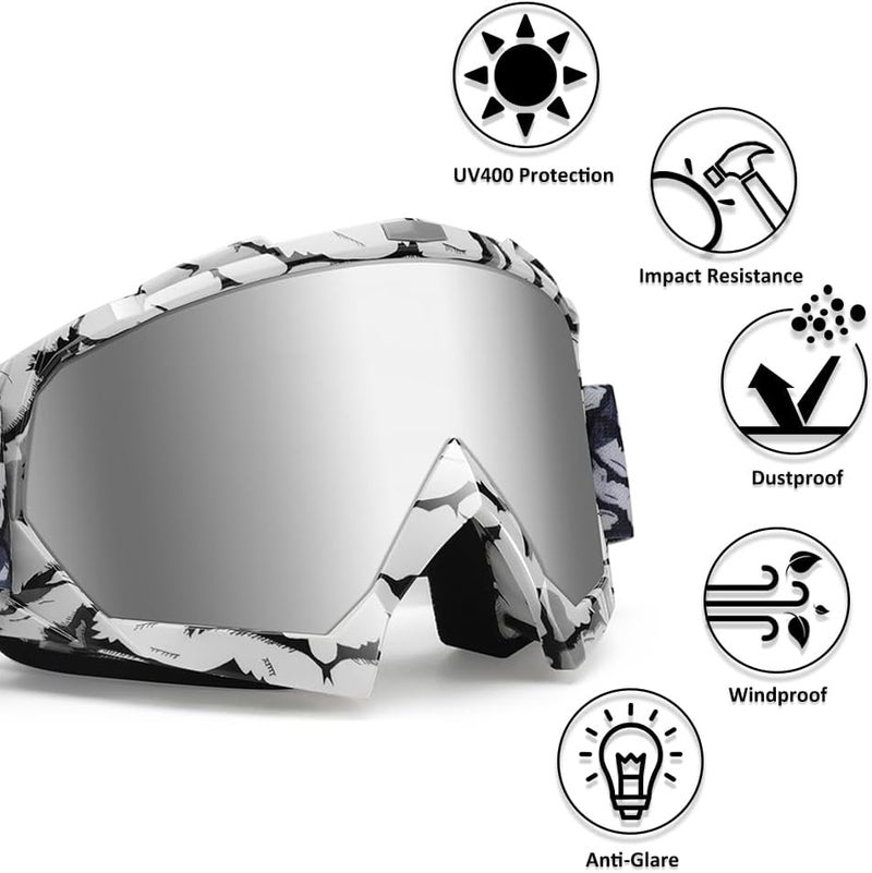 4-FQ Dirt Bike Goggles - Polarized MX Helmet Goggles for ATV, Motocross, Off-Road & Ski Eyewear - UV400 Anti Fog Scratch, Windproof Dustproof Goggle for Youth Men & Women - Sliver Lens - Image 5